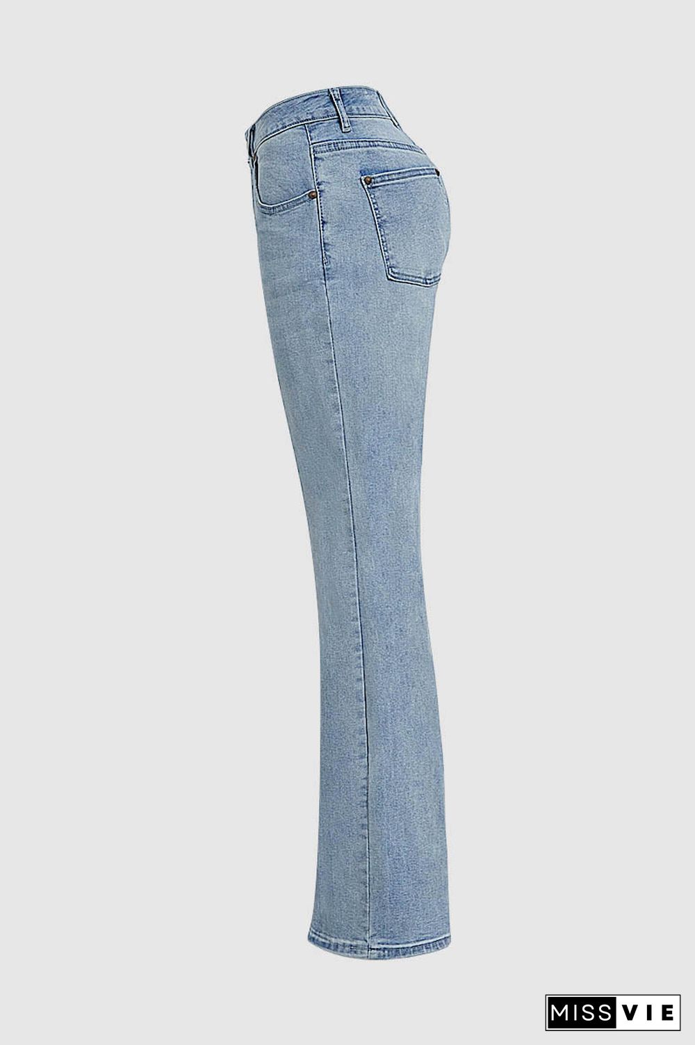 Single Button Zip Fly Pocket Detail Bootcut Low Rise Jeans