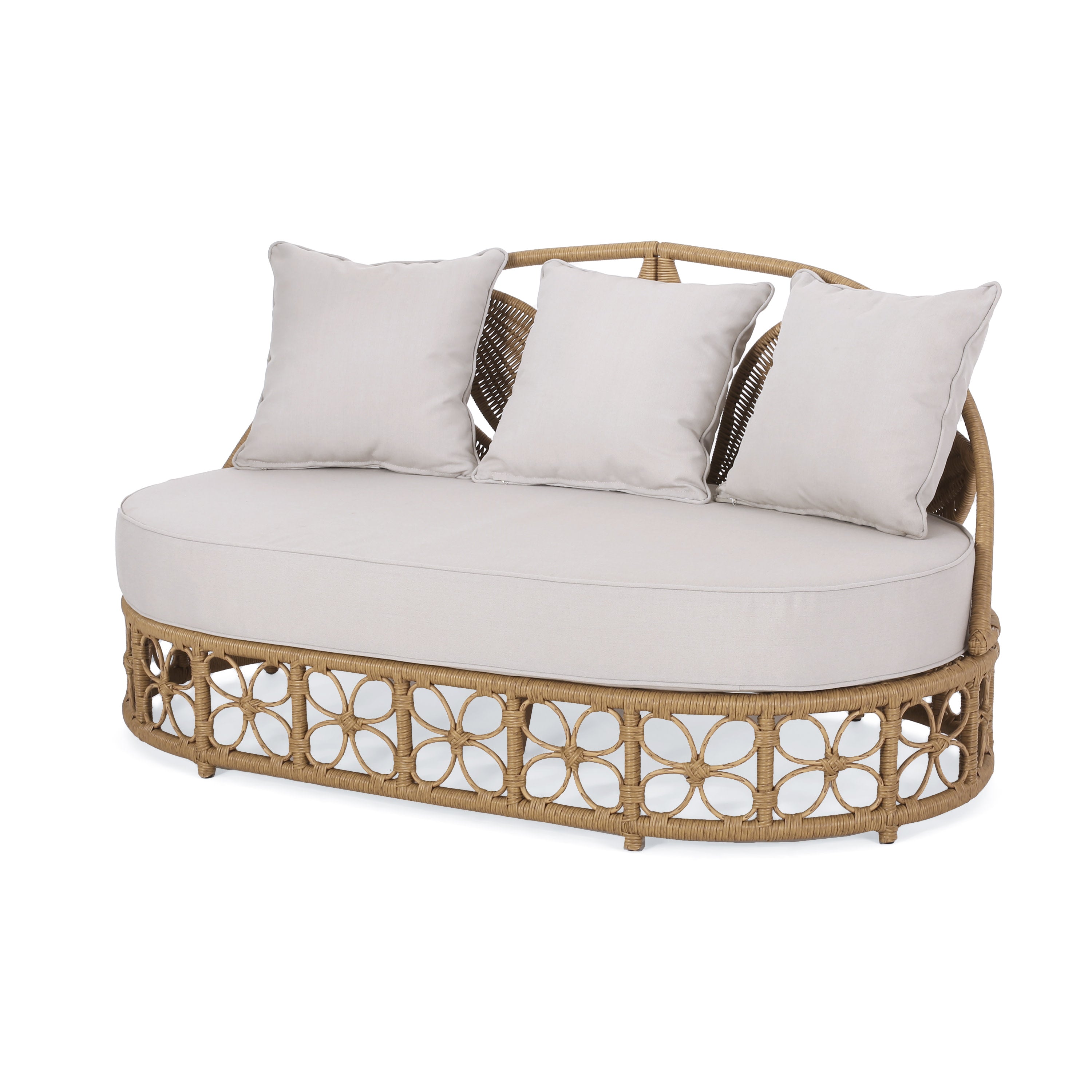 Homan Outdoor Wicker Daybed with Pillows, Light Brown and Beige