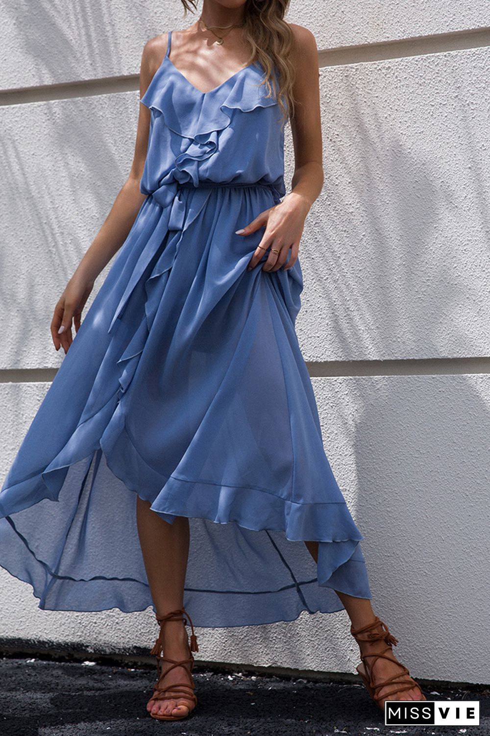 Sleeveless Spaghetti Ruffle Split Dress