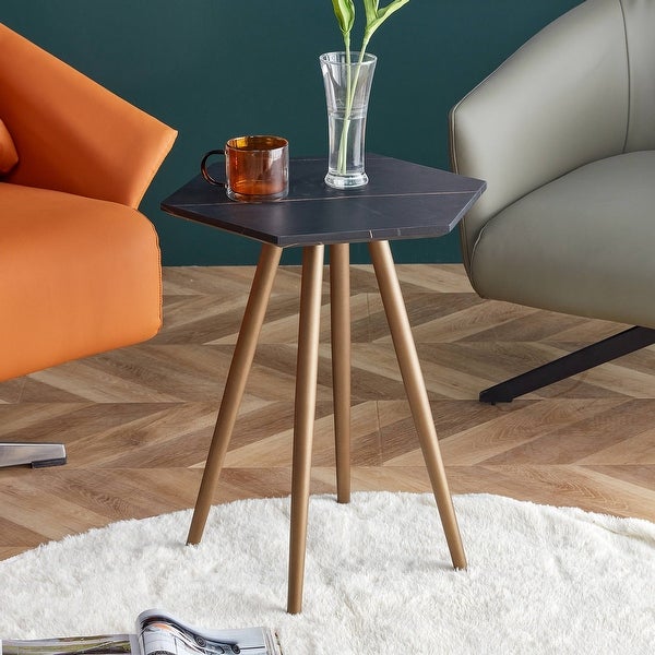 Modern Minimalism Faux Marble End and Side Table， Small Accent Coffee Table with Metal Legs for Living Room