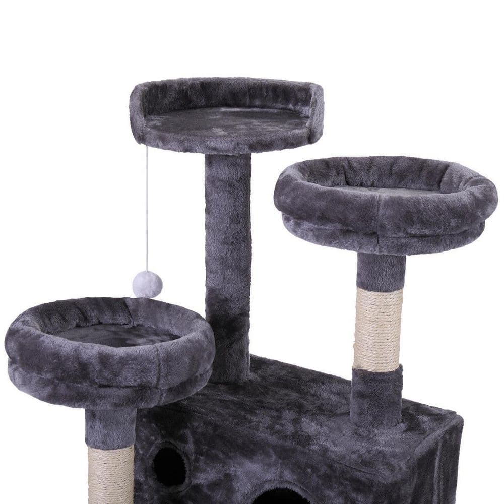 Cat Tree Cat Tower with Scratching Ball, Plush Cushion, Ladder and Condos for Indoor Cats, Gray H-D0102HE437A