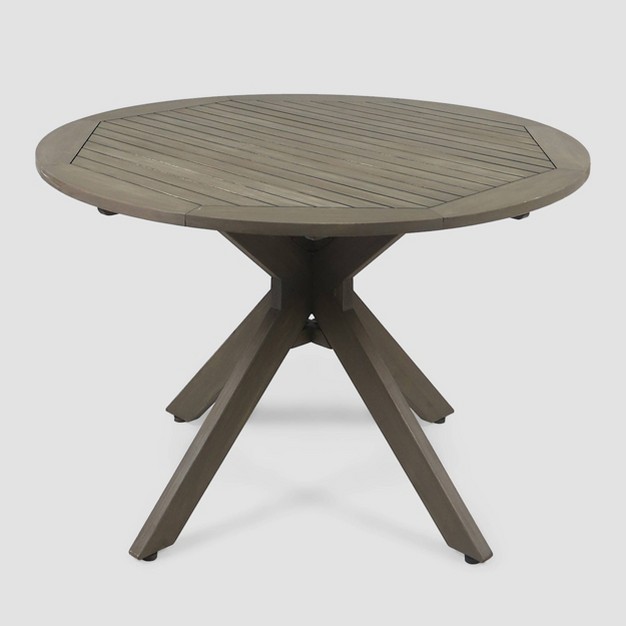 Stamford Round Acacia Wood Dining Table With X shaped Base Gray Christopher Knight Home