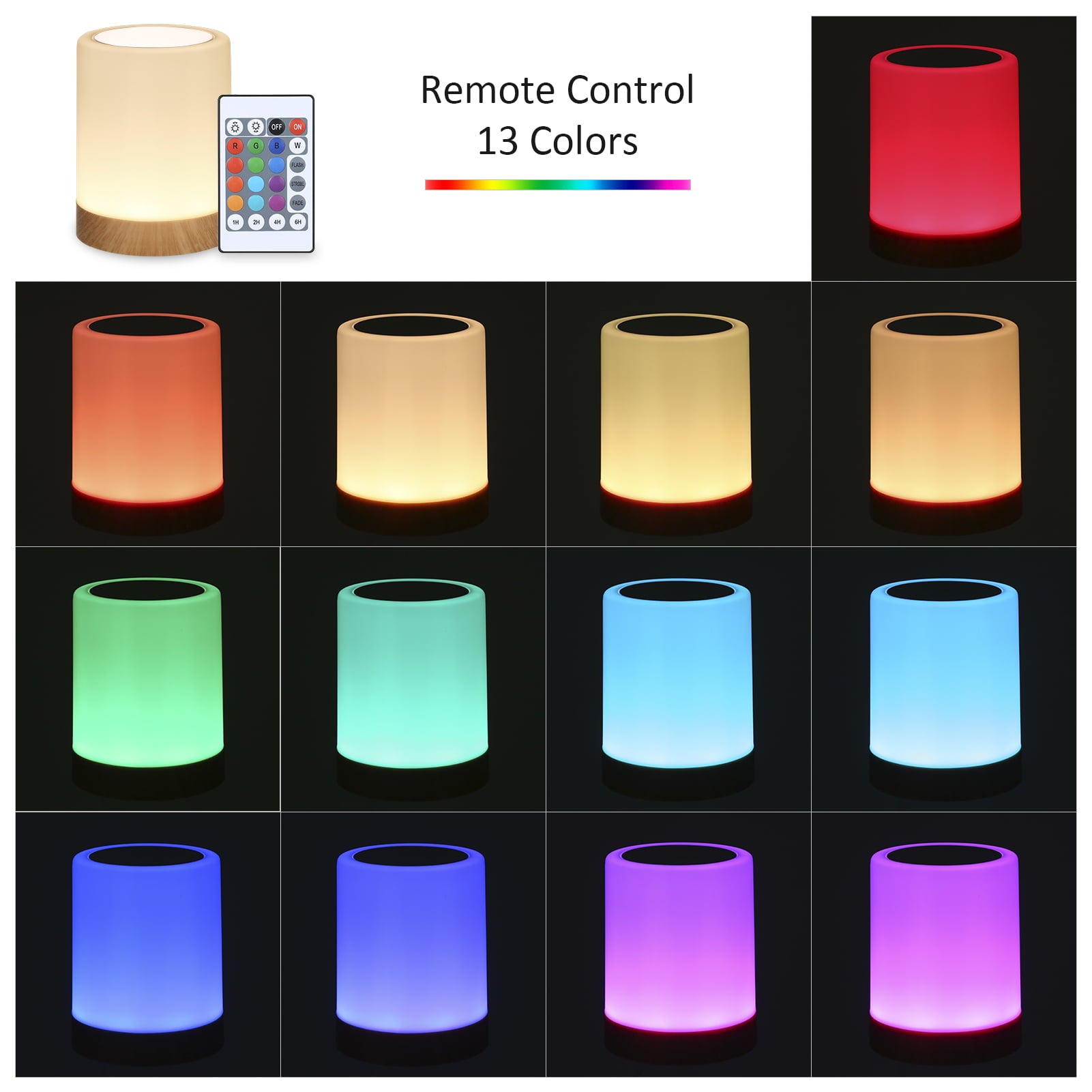 Night Light Touch Sensor Lamp Mini Bedside Table Lamp with Remote, 16 Colors RGB, USB Rechargeable, Portable Dimmable LED Night Light for Bedroom, Living Room