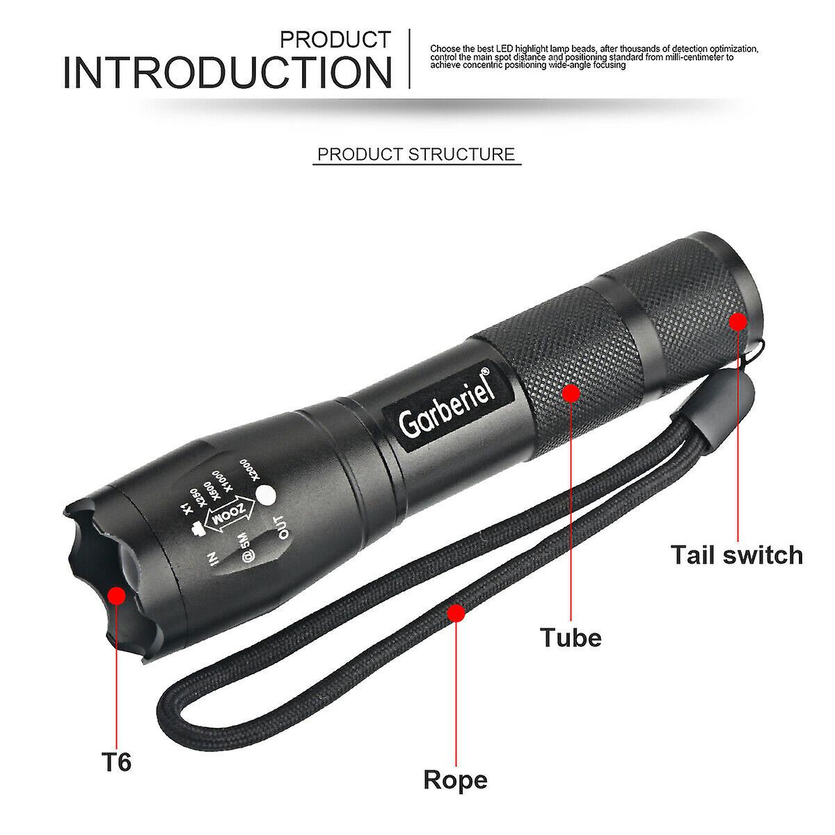 2000lumens T6 Led Flashlight Mini Zoom Torch+18650 Battery