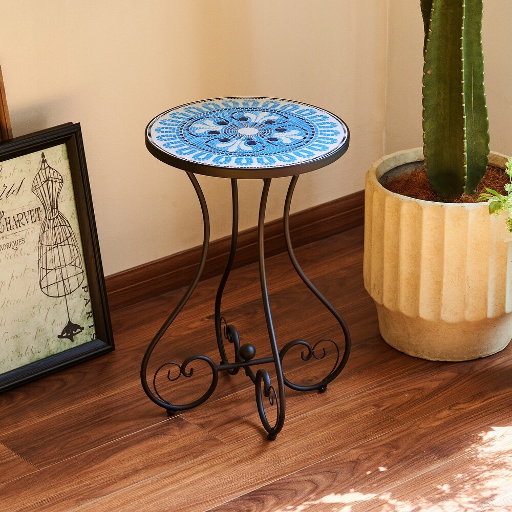 CO Z Mosaic Outdoor Mosaic Tile Side Table and Plant Stand