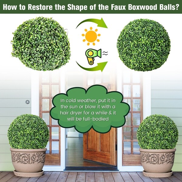 2 Pieces Artificial Boxwood Topiary UV Protected Indoor Outdoor Balls