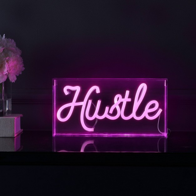 X 5 88 quot Hustle Contemporary Glam Acrylic Box Usb Operated Led Neon Light Pink Jonathan Y