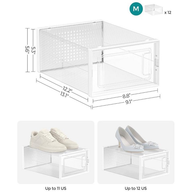 Songmics Shoe Boxes Clear Stackable Plastic Shoe Storage Boxes With Lids 12 Pack Shoe Organizers For Closet