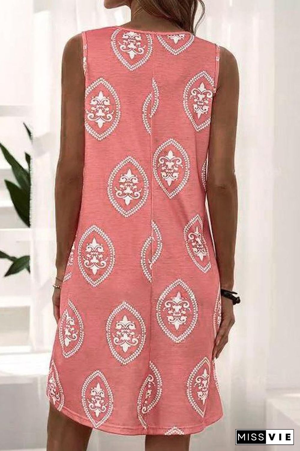 Sleeveless V-Neck Printed Dress