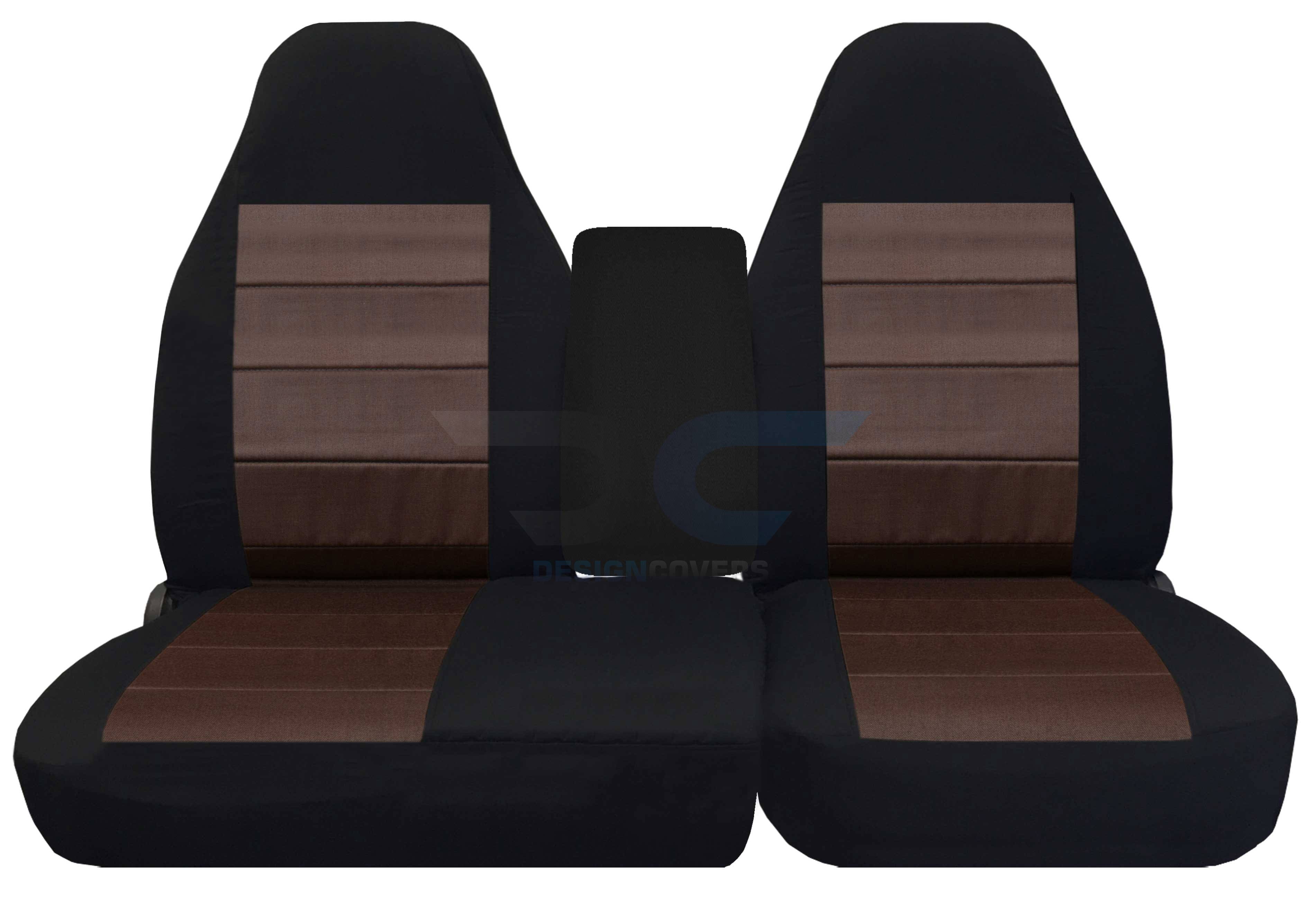 T105-Designcovers Compatible with 2001-2003 Ford F-150 Two-Tone Truck Seat Covers (Front 40/60 Split Bench) with Molded Headrests，Opening Console: Black and Brown Velour