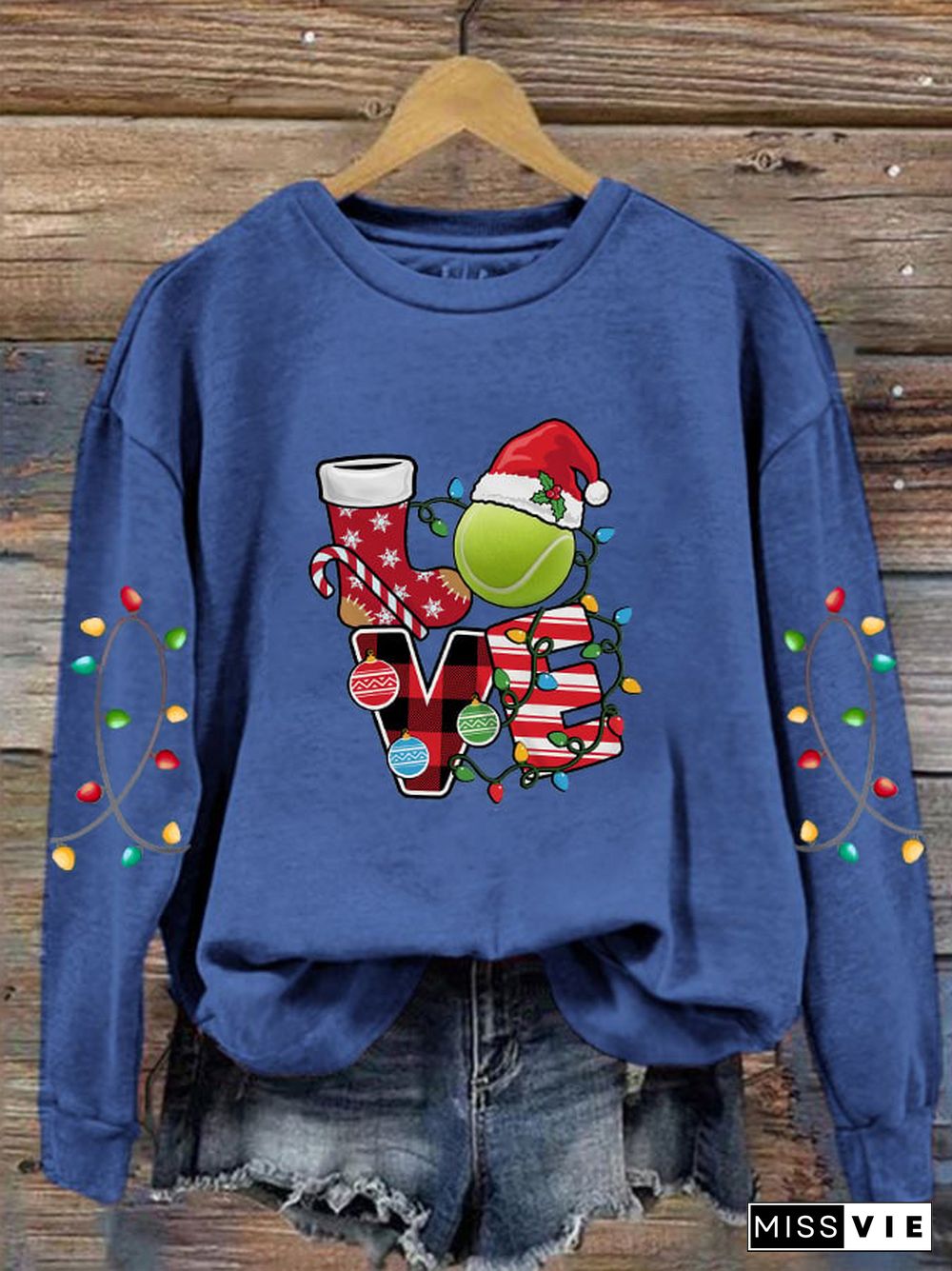 Women's Christmas Tennis Lovers Printed Casual Sweatshirts