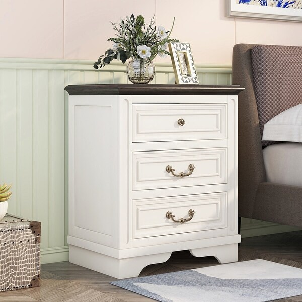 Nightstands Side Table with 3 Drawers， End Table Bedside Table with USB Ports for Living Room Bedroom - - 37353882