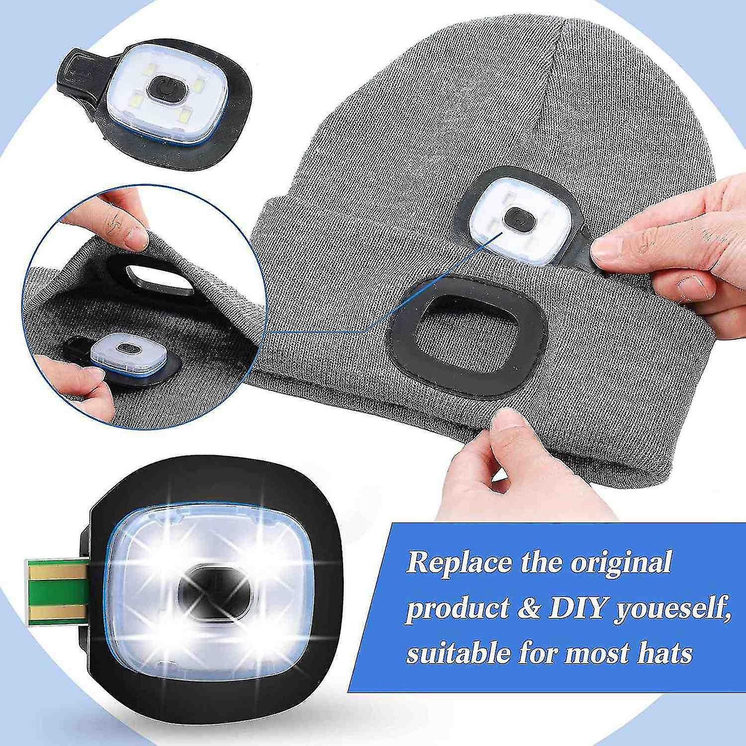 2pcs Usb Rechargeable Light For Led Beanie Hat，replaceable Headlamp Cap Diy Hat Light For Men And W