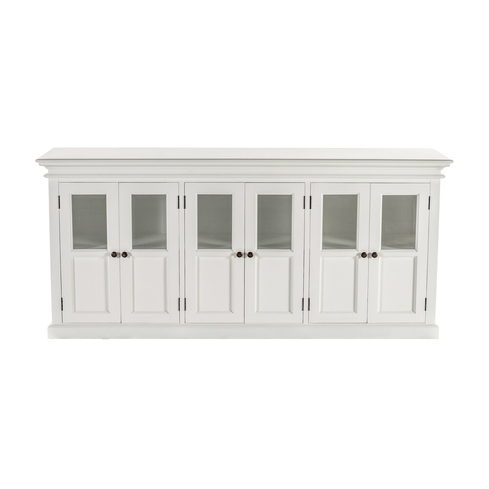 NovaSolo Halifax Coastal White Sideboard with 6 Glass Doors  Solid Mahogany Frame  78.74 x 19.69 x 35.43