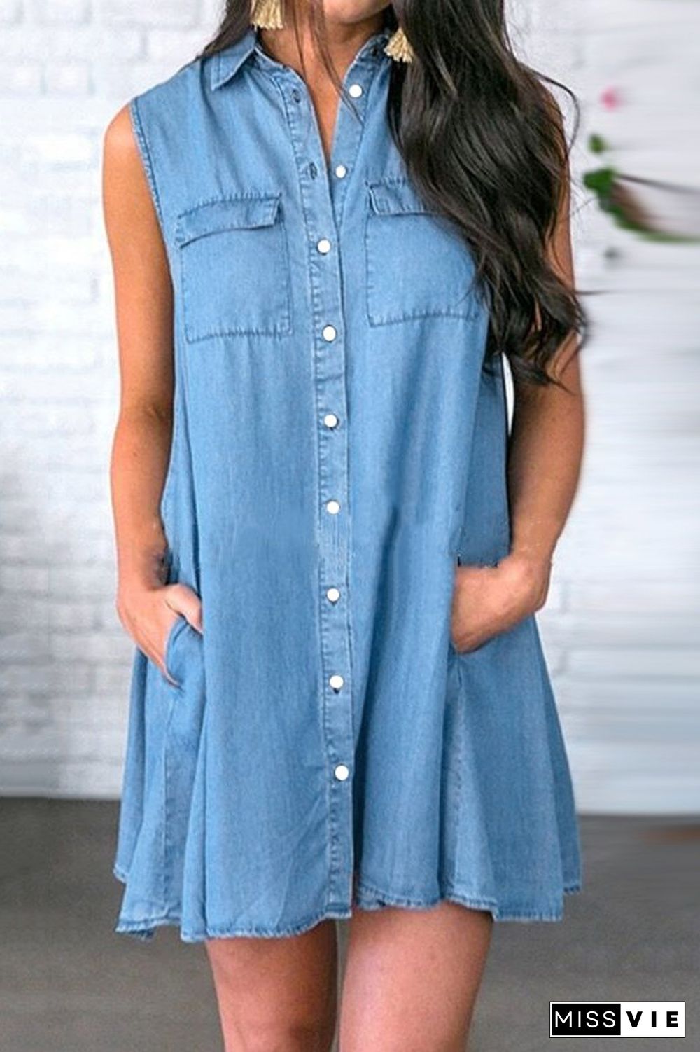 Denim Sleeveless Shirt Mini Dress