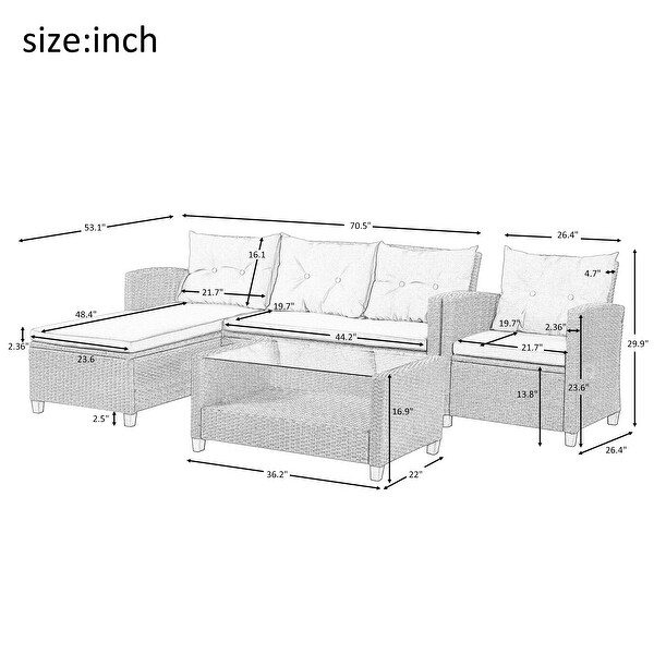 4 Piece Conversation Set Wicker Ratten Sectional Sofa with Seat and Table - Overstock - 37540854