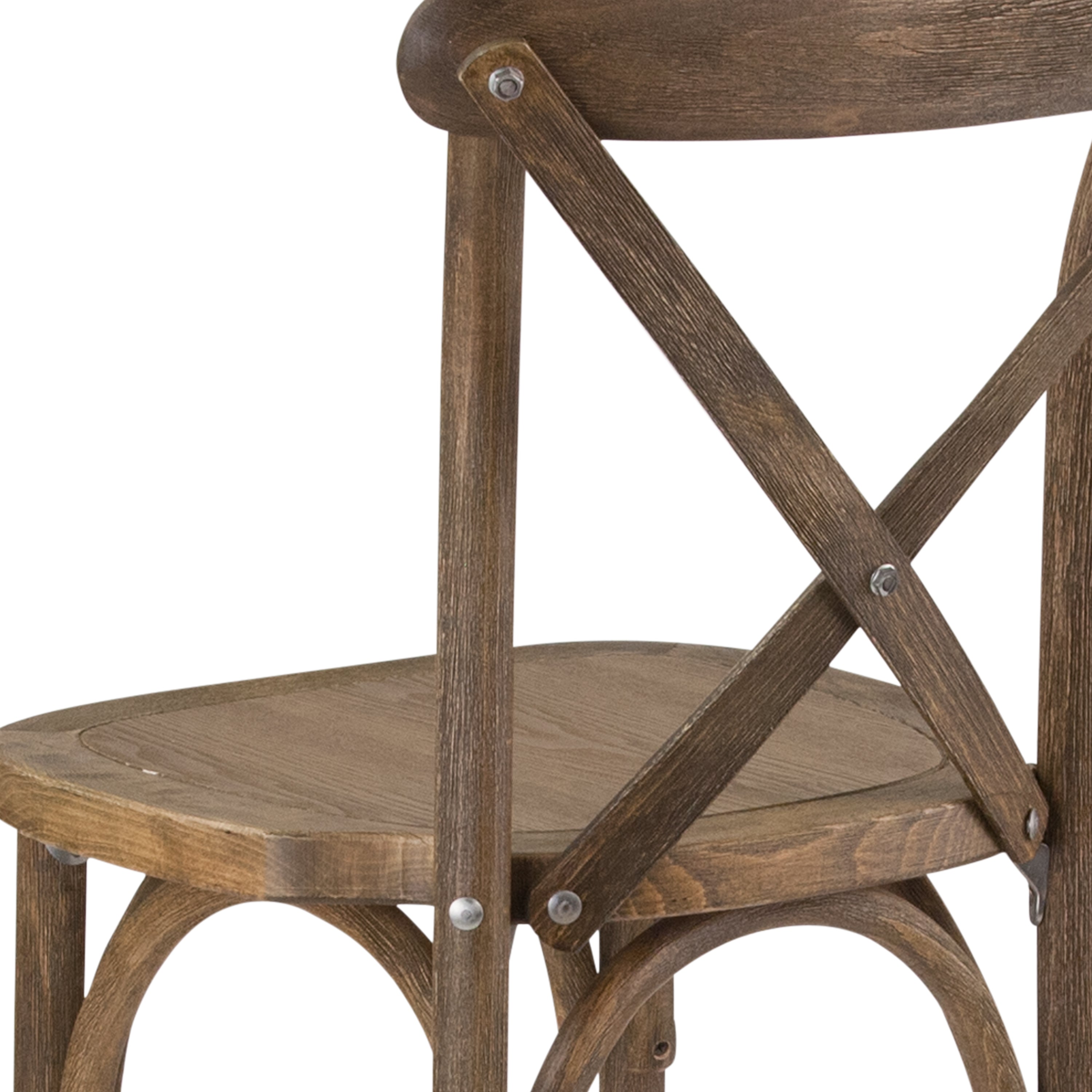 BizChair 2 Pack Dark Antique Wood Cross Back Barstool