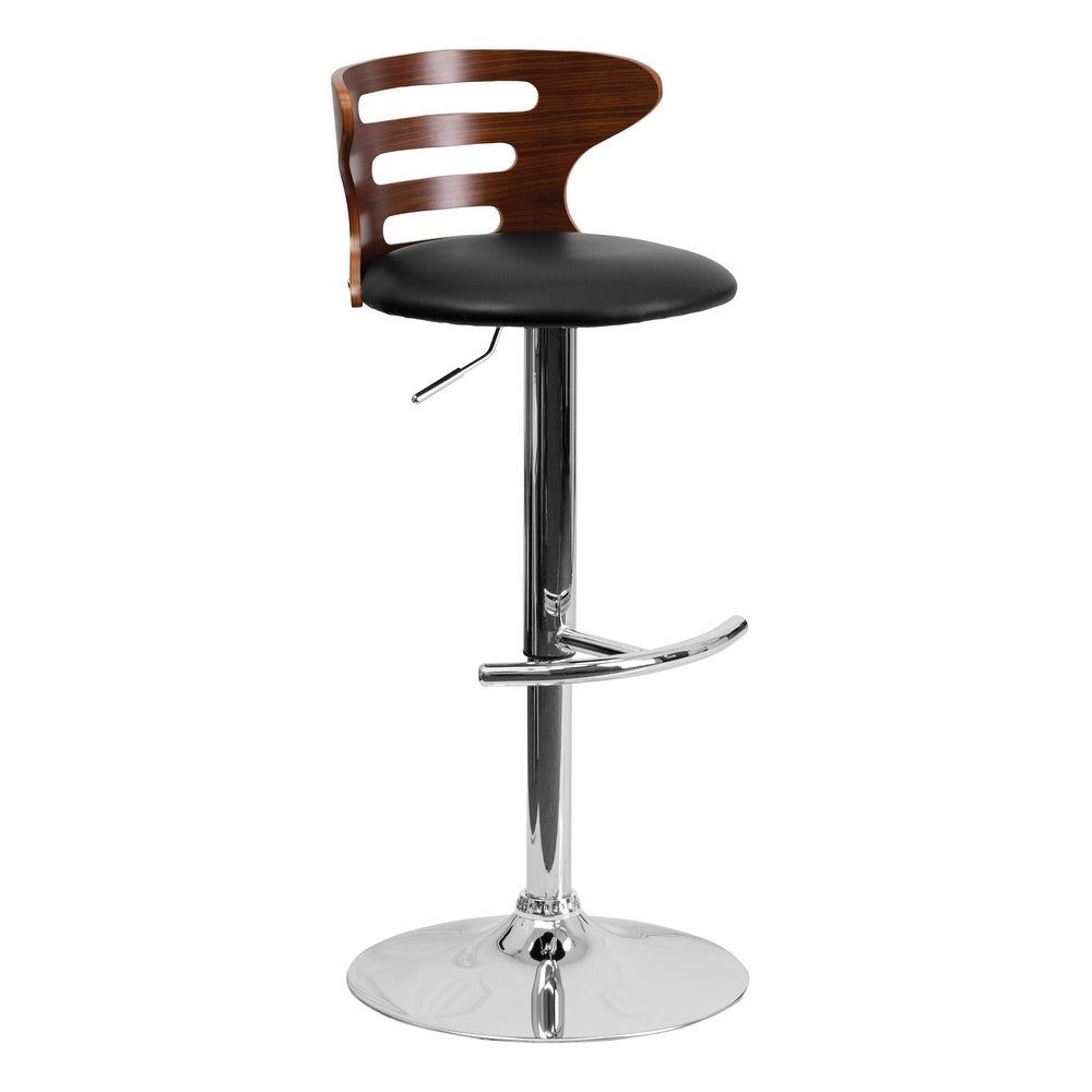 Offex Walnut Bentwood Adjustable Height Bar Stool with Black Vinyl Seat and Cutout Back [OF-SD-2019-WAL-GG]