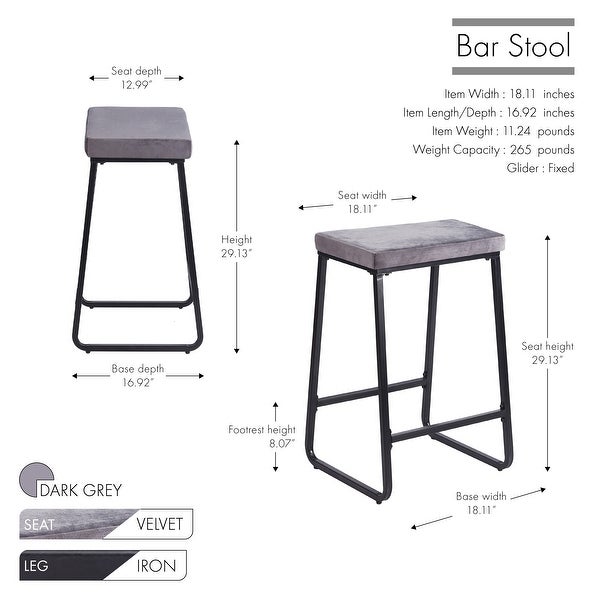 Porthos Home Samu Bar Stools Set of 2， Velvet Upholstery， Iron Legs