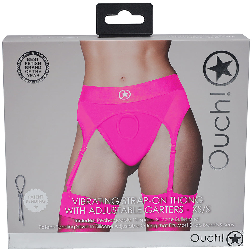 Ouch! Vibrating Pink Strap-on Garter Thong /S