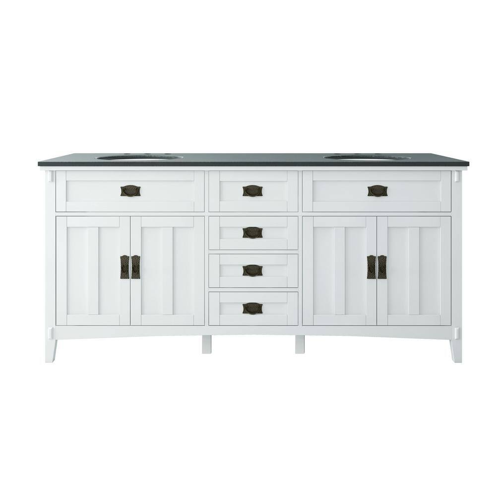 Home Decorators Collection Artisan 72.0 in. W x 20.5 in. D x 34.2 in. H Freestanding Bath Vanity in White with Black Marble Top MD-V1759