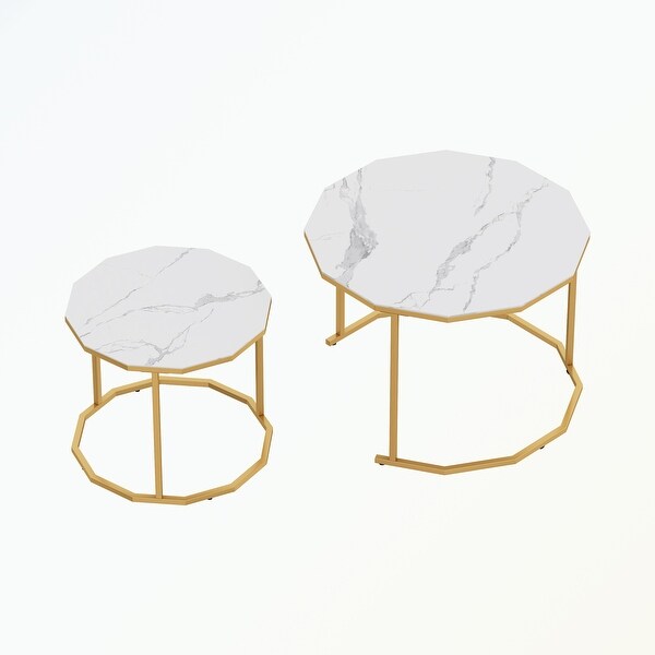 Marble Coffee Table 12-gon Shape，Artificial Marble Top and Metal Legs