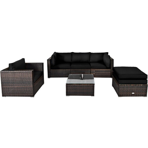 Gymax 6PCS Patio Conversation Set Rattan Sectional Furniture Set w/