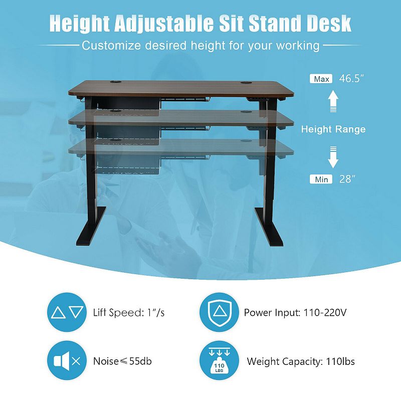 48-inch Electric Height Adjustable Standing Desk with Control Panel