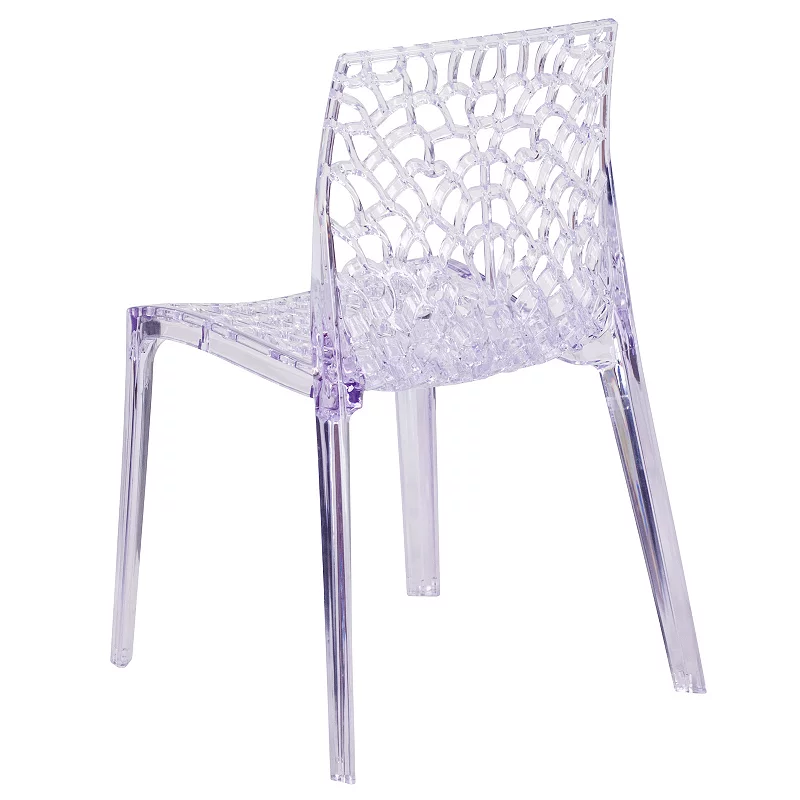 Emma and Oliver Transparent Stacking Side Chair with Artistic Pattern Design