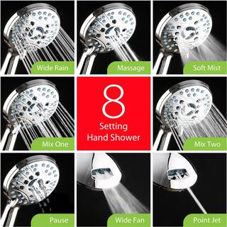 AQUACARE 80-Spray Patterns 2.5 GPM 7 in. Wall Mount Dual Shower Heads and Handheld Shower Head Antimicrobial in Chrome 53566