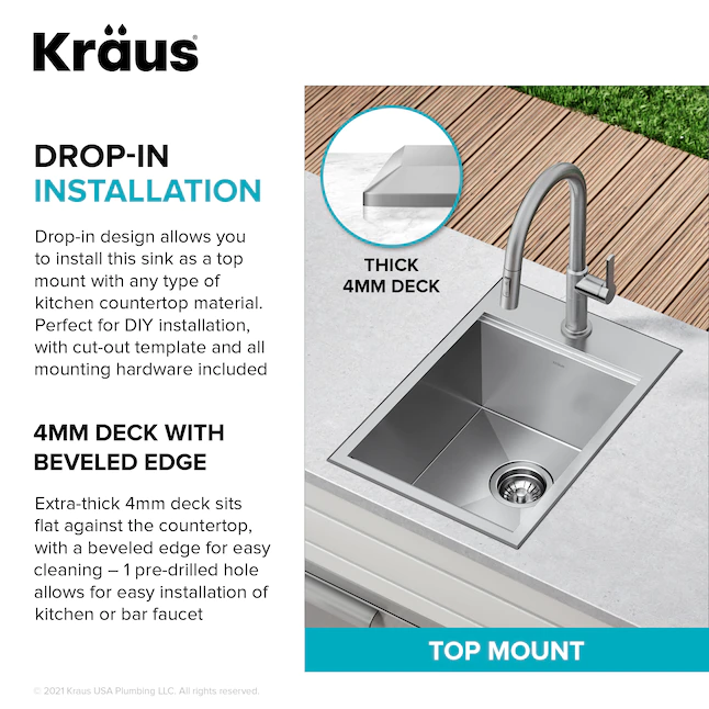 Kraus 4-Piece 15-in W x 9.375-in D x 22-in H Outdoor Kitchen Sink (KWT311-15-316)