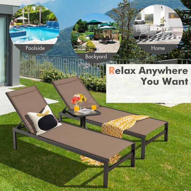 Tangkula Aluminum Patio Chaise Lounge Outdoor Adjustable Lounge Chair W 6 position Backrest