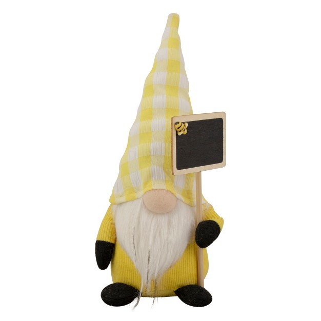 Yellow Gingham Hat Springtime Gnome With Chalk Board