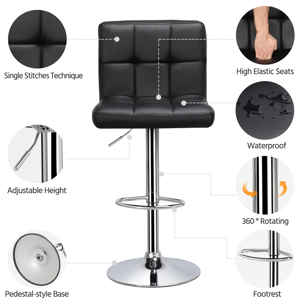 SMILE MART Adjustable Faux Leather Swivel Bar Stools， 2pcs， Black