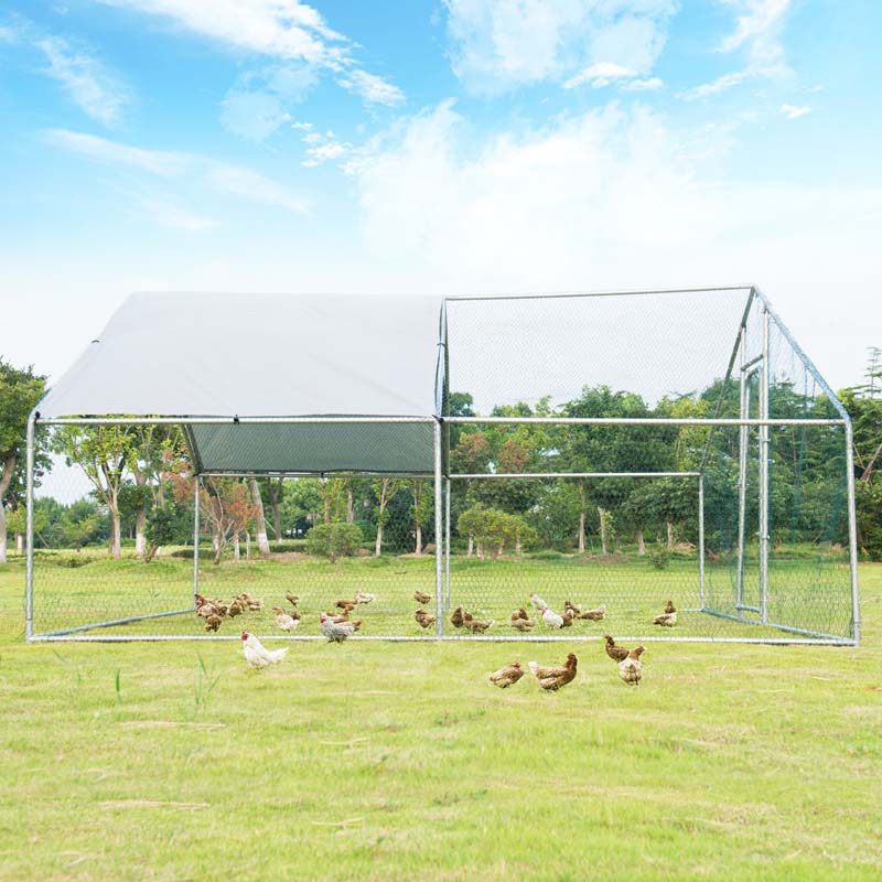 13' x 13' x 6.5' Galvanized Metal Large Walk-in Chicken Coop Cage Runs Hen House with Cover & Lockable Door