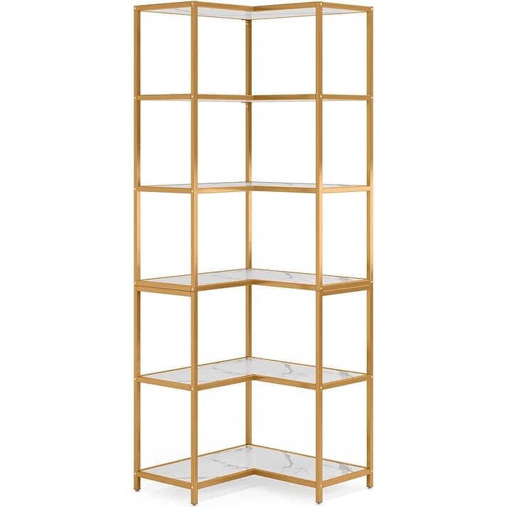 6 Shelf Corner Bookshelf  70.9 Inch L Shaped Bookcase for Small Space