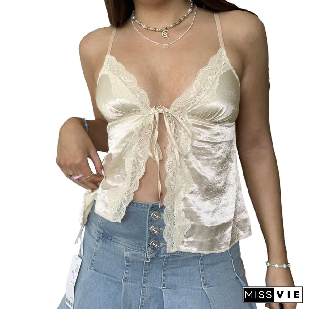 Summer Lace Camisole Tops Beige Pink Women Sleeveless V Neck Slim Fit Tank Top Sweet Sexy Fashion Sweet Crop Top