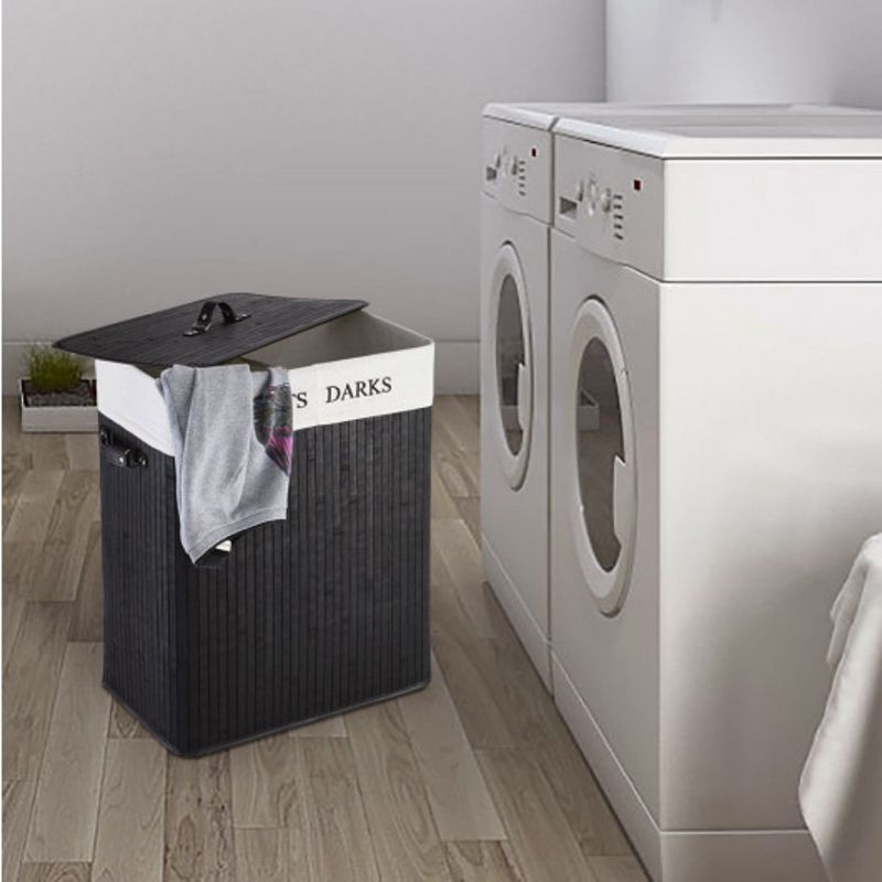 Double Rectangle Wicker Hamper Laundry Basket Cloth Storage Bag Lid