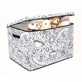 BAUM Kid's White Coloring Medium Cube Storage Bin with Removable Divider and 4-Pack of Washable Markers 21A351SE