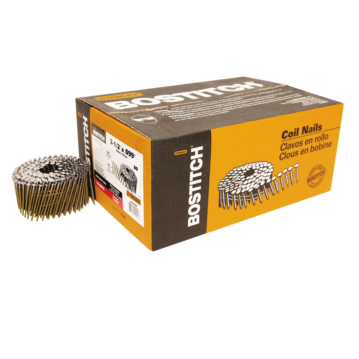 Bostitch 2-1/2 in. 13 Ga. Angled Coil Coated Framing Nails 15 deg 3600 pk