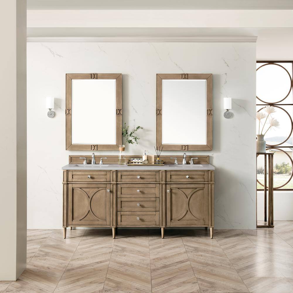 Home Decorators Collection Darrowood 72 in. W x 22 in. D x 33.78 in. H Double Bath Vanity in Whitewashed Walnut with Quartz Top in Pietra Grey HD650V72D-WW-PG