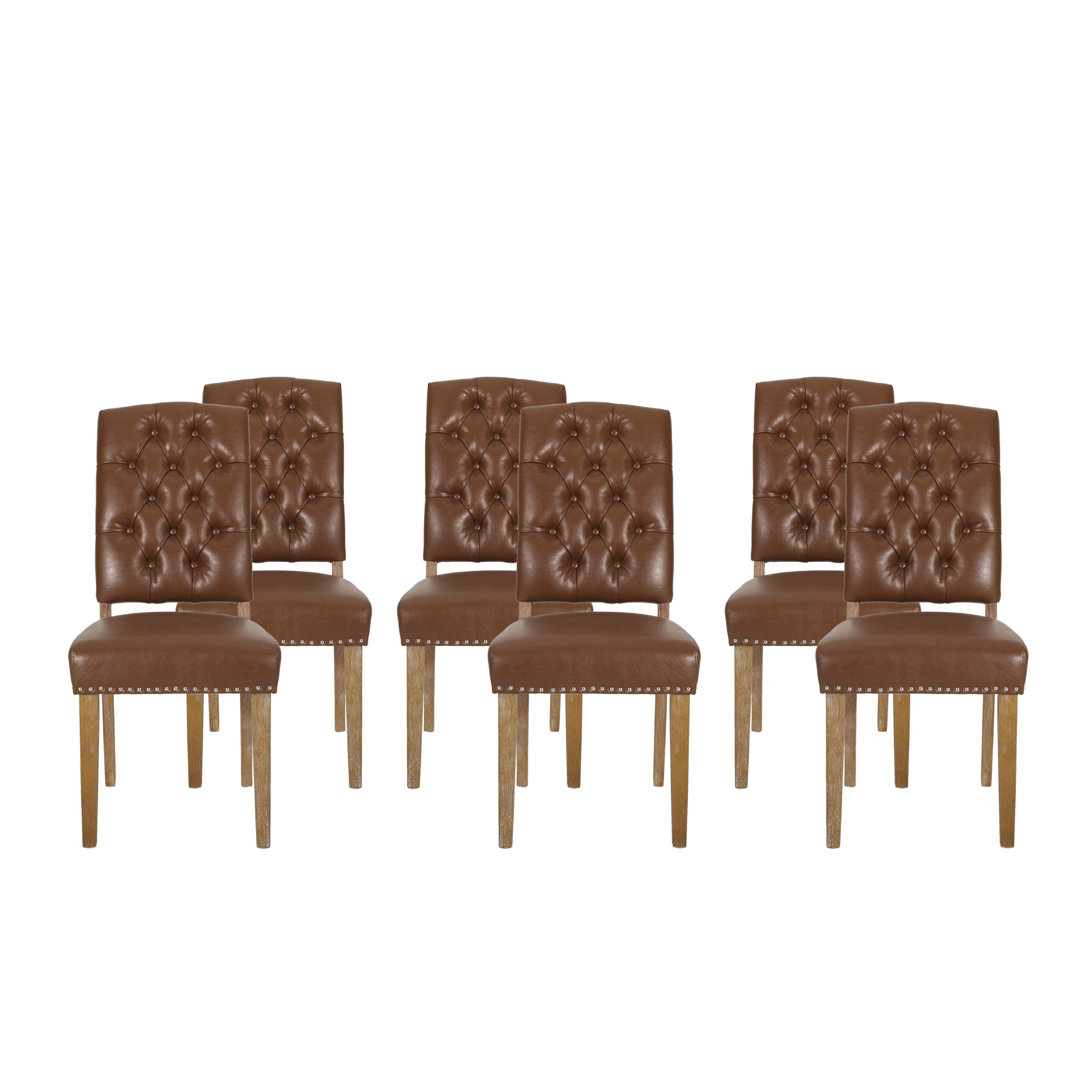 Frances Contemporary Tufted Dining Chairs with Nailhead Trim, Set of 6