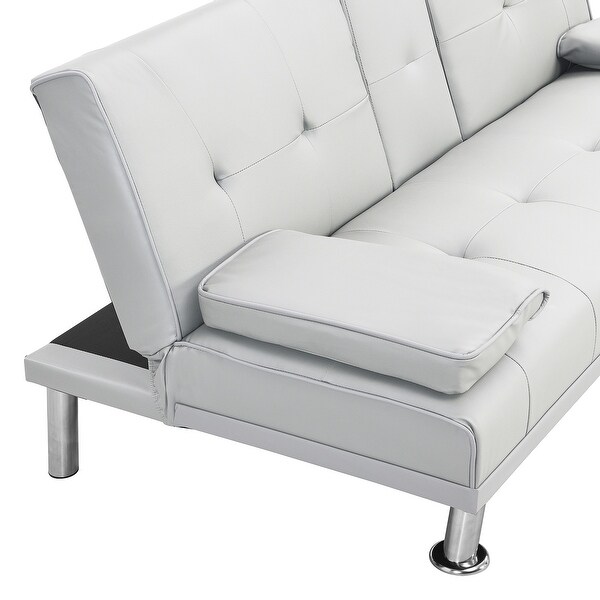 Wood Frame Futon sofa bed with Armrest， two holders