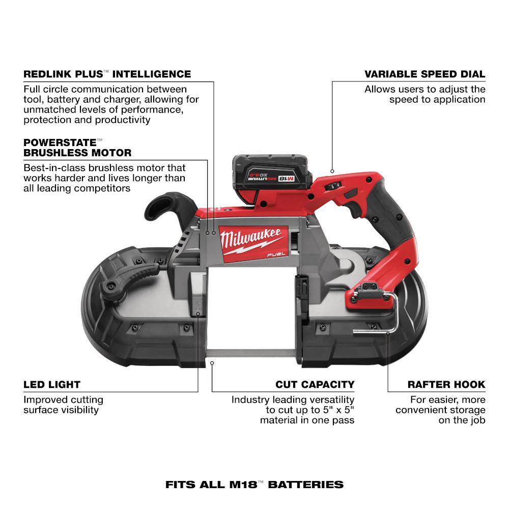 MW M18 FUEL 18V Lithium-Ion Brushless Cordless Deep Cut Band Saw Kit with LED Search Light and Two 6.0Ah Batteries 2729-22-2354-20-48-11-1862