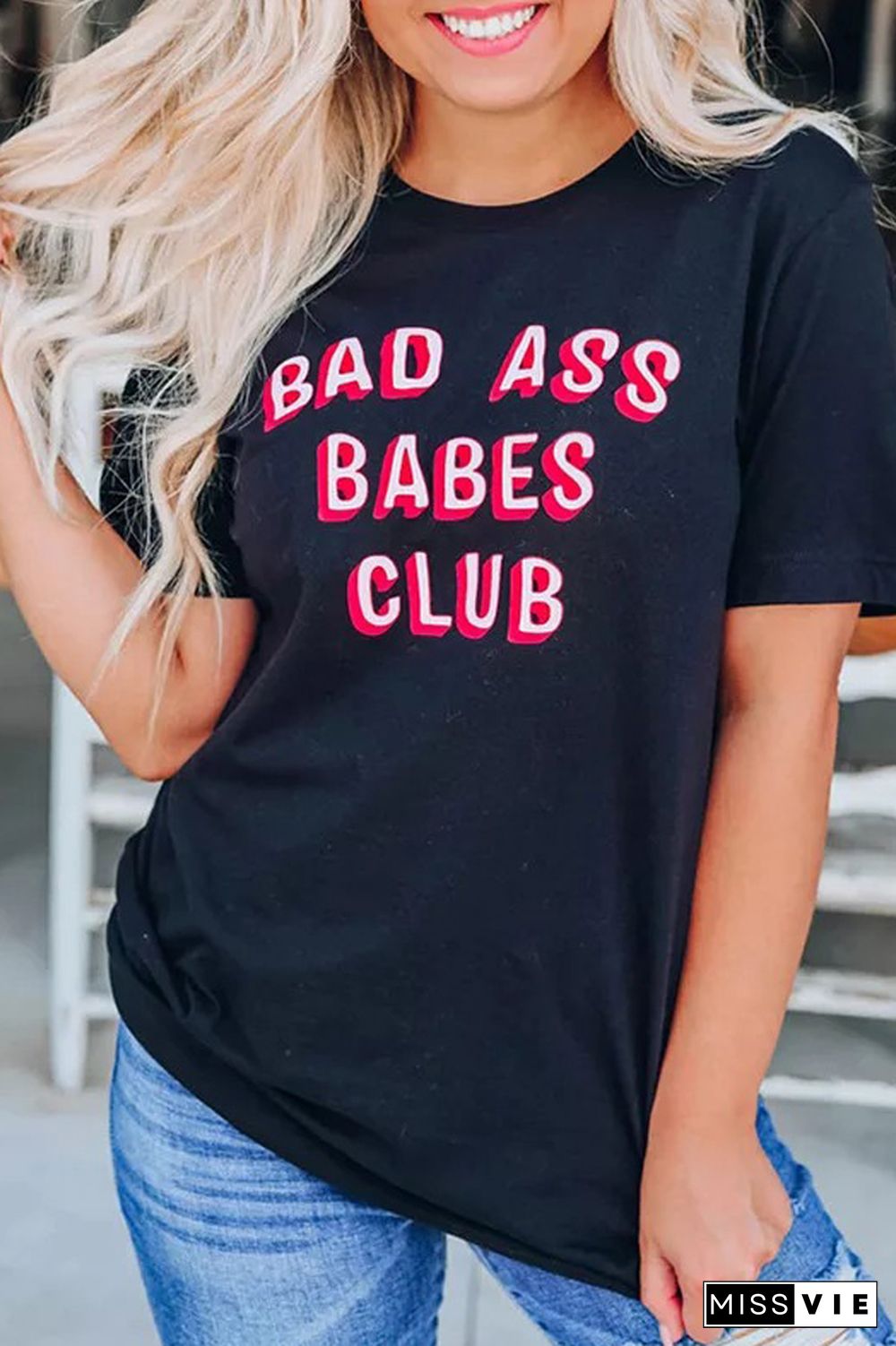 BAD ASS BABES CLUB Print Graphic Tees for Women Wholesale Short Sleeve T shirts Top