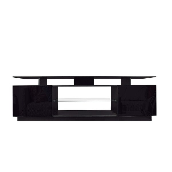 Media TV Stand Console Table Entertainment Center， 2 Storage Cabinet with Open Shelves for 80