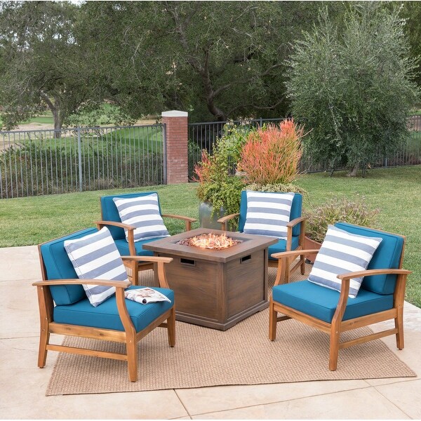 Havana Outdoor 4seater Wood Chat Set with Fire Table by Christopher Knight Home