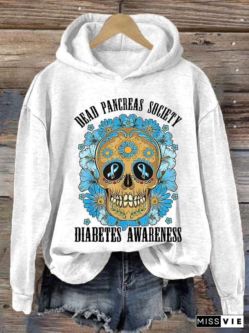 Women's Casual Diabetes Awareness Print Long Sleeve Sweatshirt