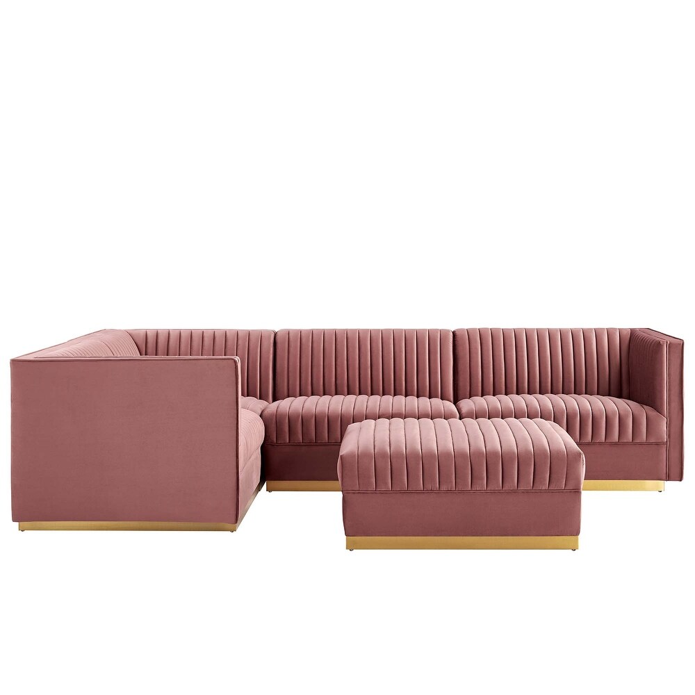 Sanguine Channel Tufted Performance Velvet 5 Piece Left Facing Modular Sectional Sofa