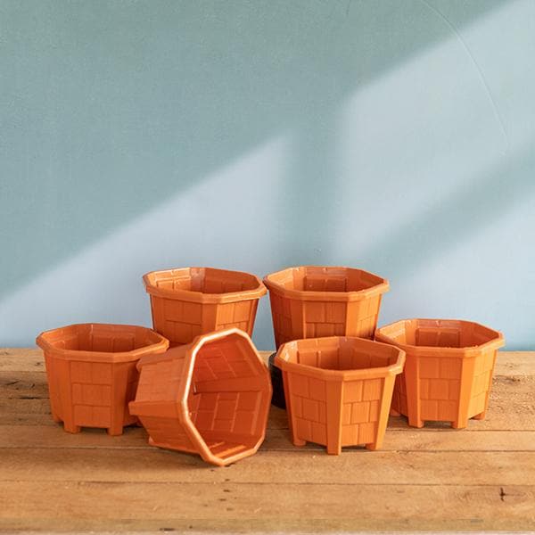 5.3 inch (13 cm) Hexa No. 1 Plastic Planter (Terracotta Color) (set of 6)